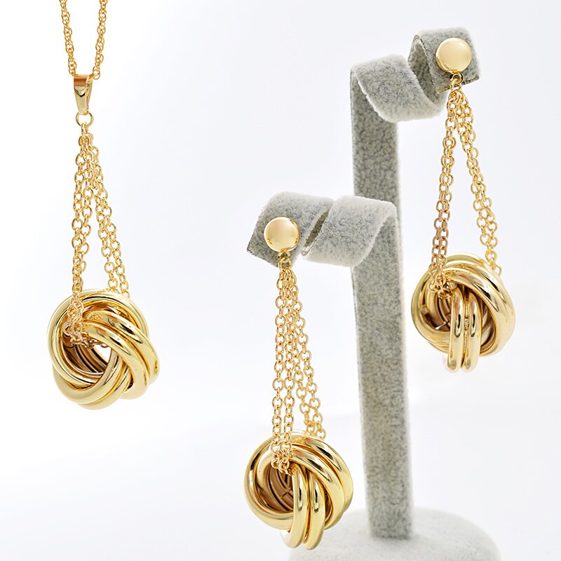 Women Necklace Earrings Pendant Twisted Circles Jewelry Sets