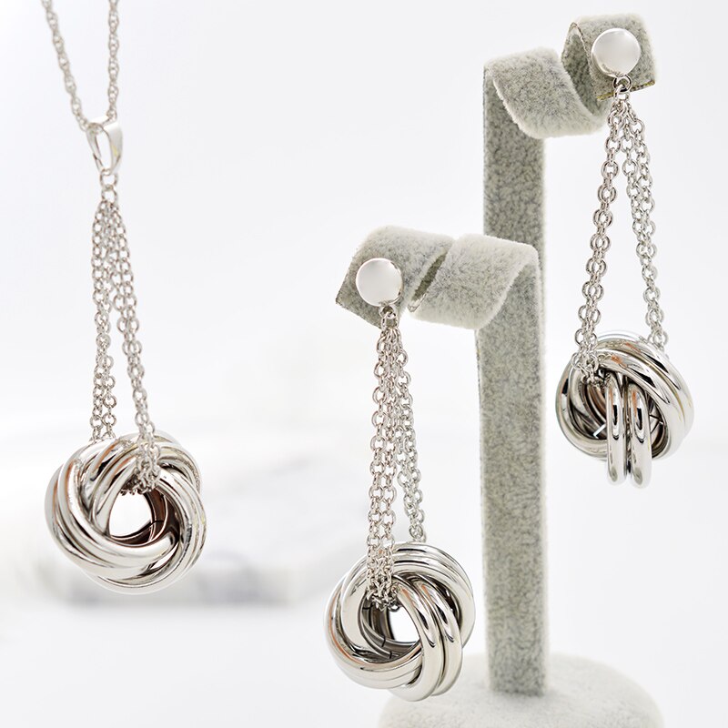 Women Necklace Earrings Pendant Twisted Circles Jewelry Sets