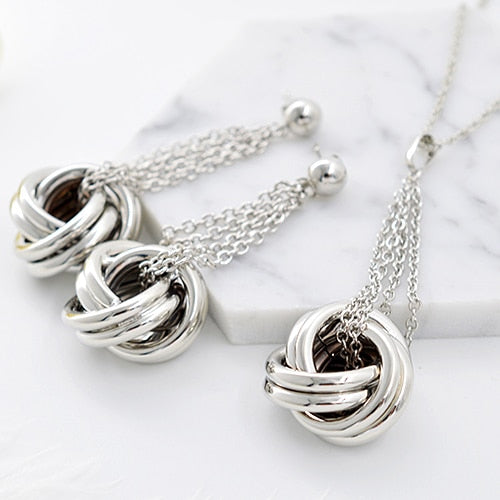 Women Necklace Earrings Pendant Twisted Circles Jewelry Sets