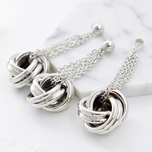 Women Necklace Earrings Pendant Twisted Circles Jewelry Sets