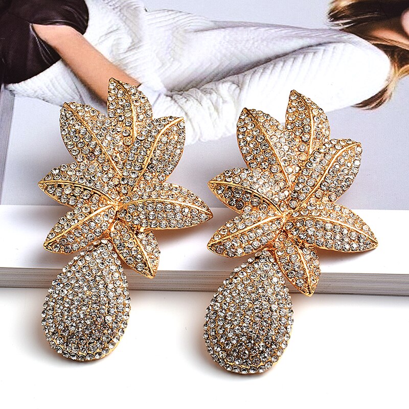 New Long Gold Metal Flower Drop Earrings