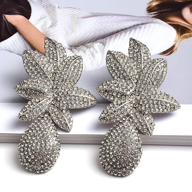 New Long Gold Metal Flower Drop Earrings