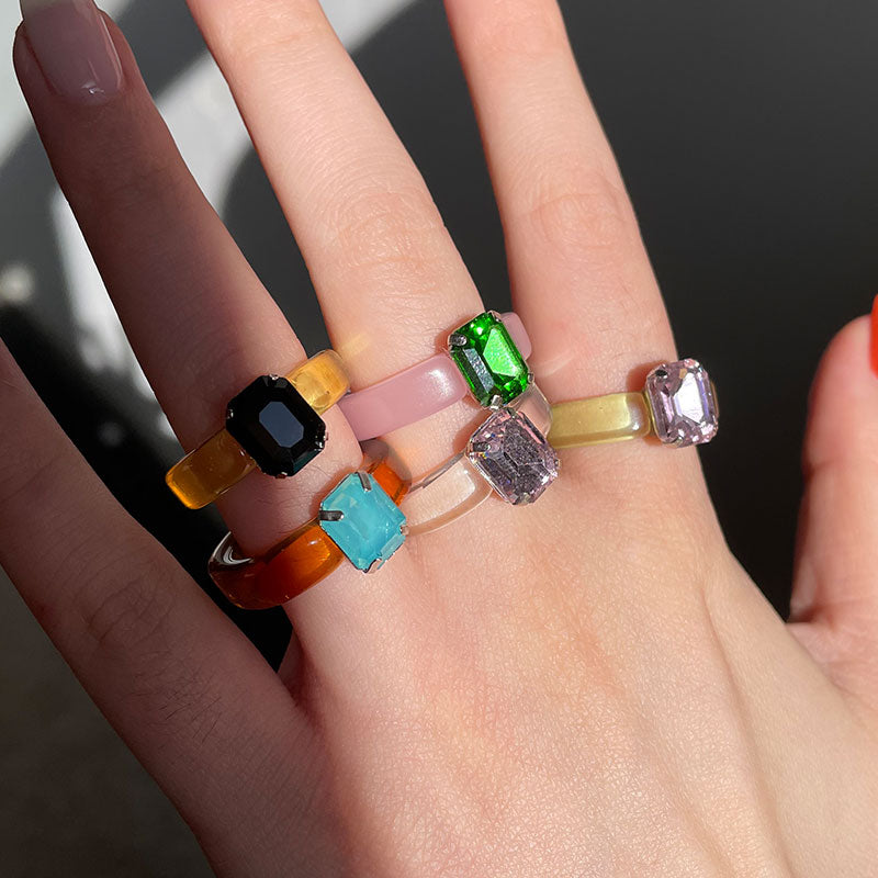 Colorful Resin Transparent Rhinestone Zircon Suit Ring