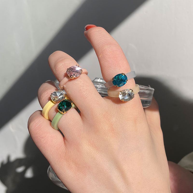 Colorful Resin Transparent Rhinestone Zircon Suit Ring