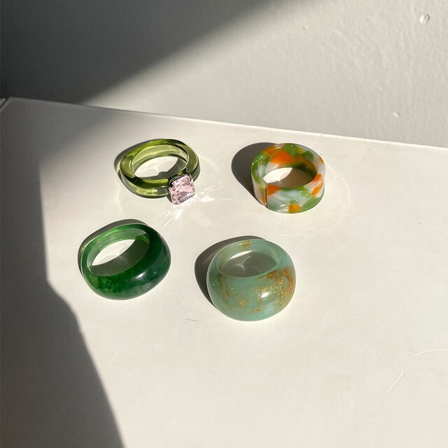 Colorful Resin Transparent Rhinestone Zircon Suit Ring