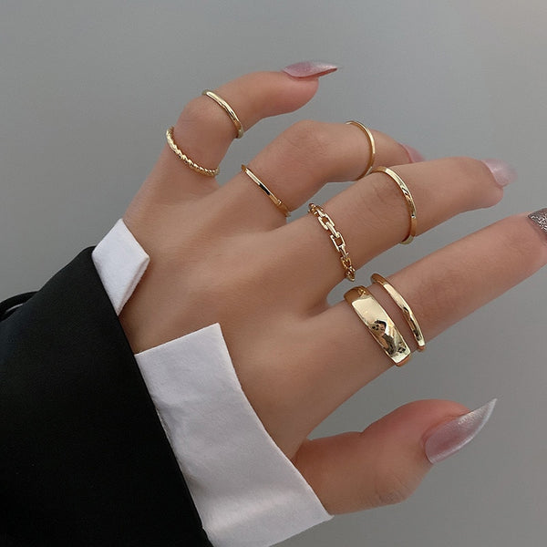 7pcs  Hollow Round Opening Women Finger Rings Set