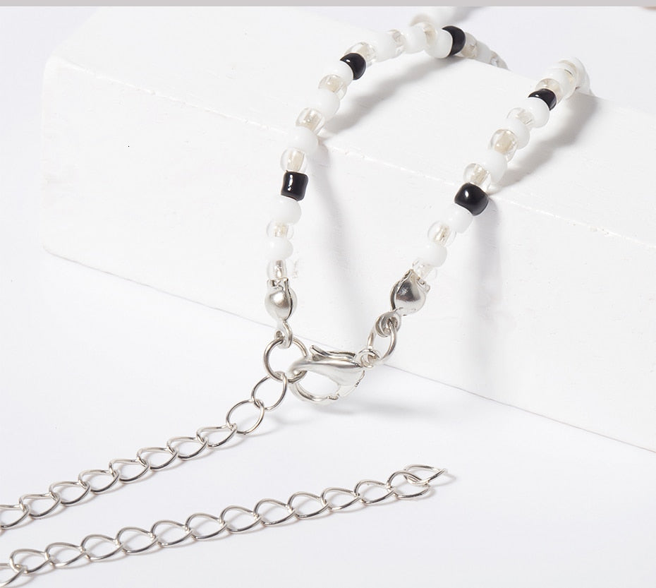 Separable 2 Layered White/Black Beads Necklaces