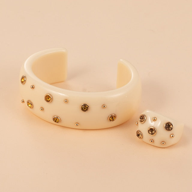 Cute Acrylic With Large  Ring&Bangle Bracelets Jewelry Sets