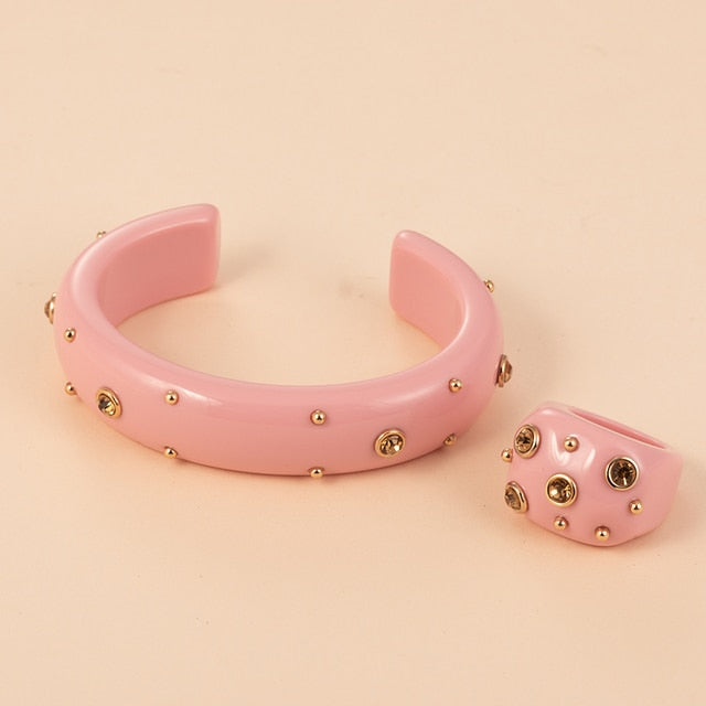 Cute Acrylic With Large  Ring&Bangle Bracelets Jewelry Sets