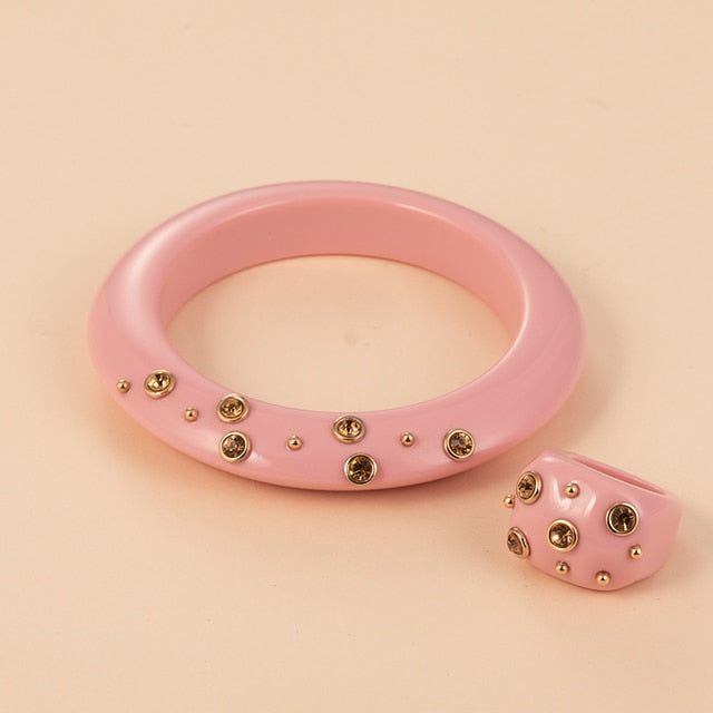 Cute Acrylic With Large  Ring&Bangle Bracelets Jewelry Sets