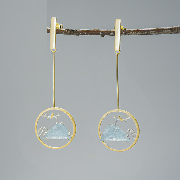 Pendientes colgantes con piedras preciosas naturales y sonido de pájaro