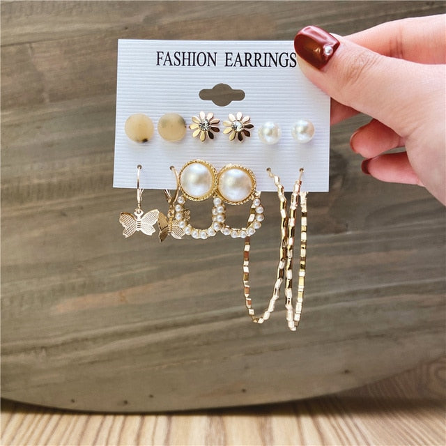 Vintage Gold Hoop Earrings Set f