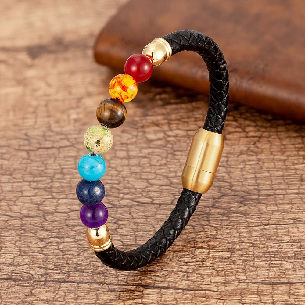 Natural Round Chakra Bead Stone Men's Bracelet