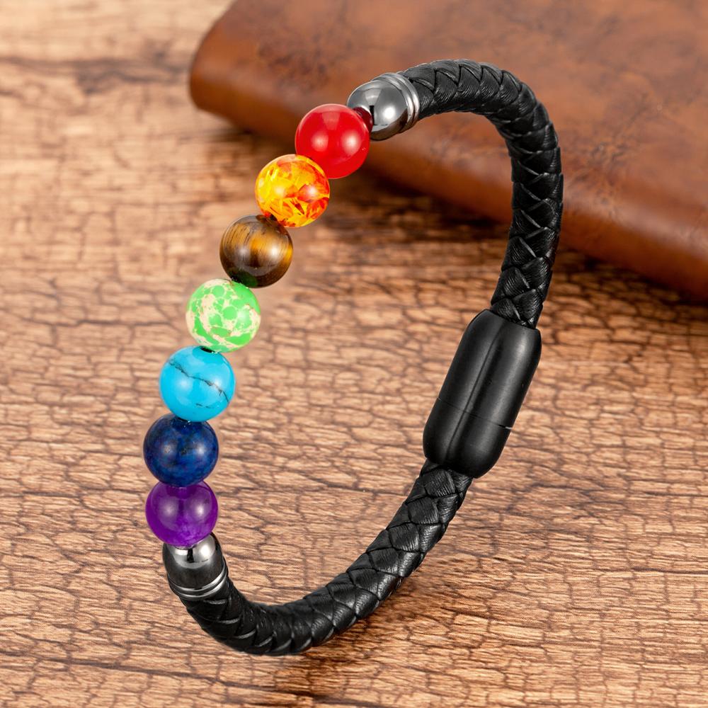 Natural Round Chakra Bead Stone Men's Bracelet