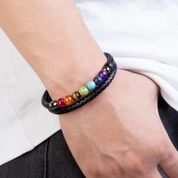 Pulsera de cuentas de chakra redondas naturales para hombre