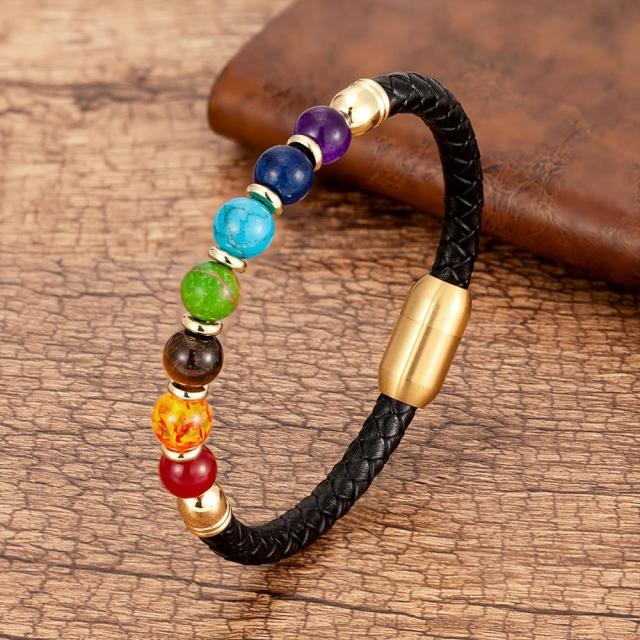 Natural Round Chakra Bead Stone Men's Bracelet