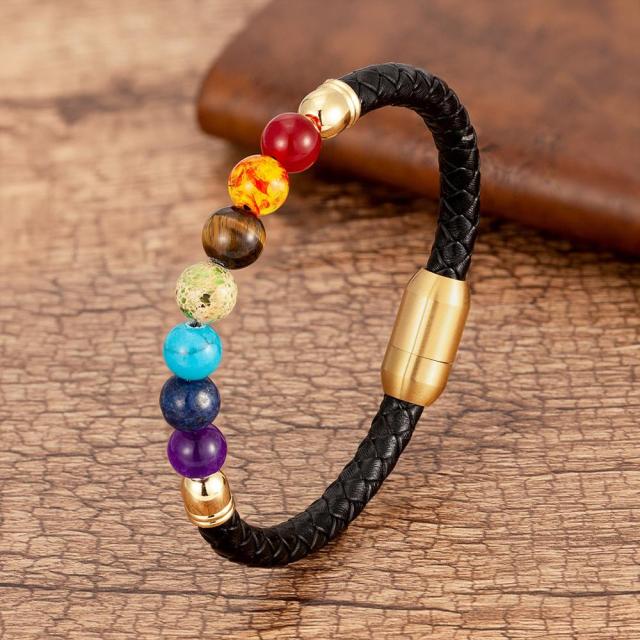 Natural Round Chakra Bead Stone Men's Bracelet