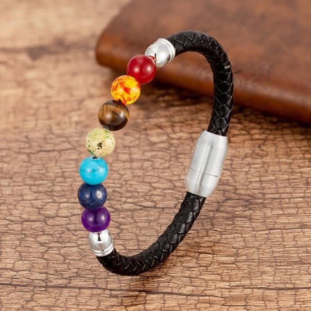 Natural Round Chakra Bead Stone Men's Bracelet