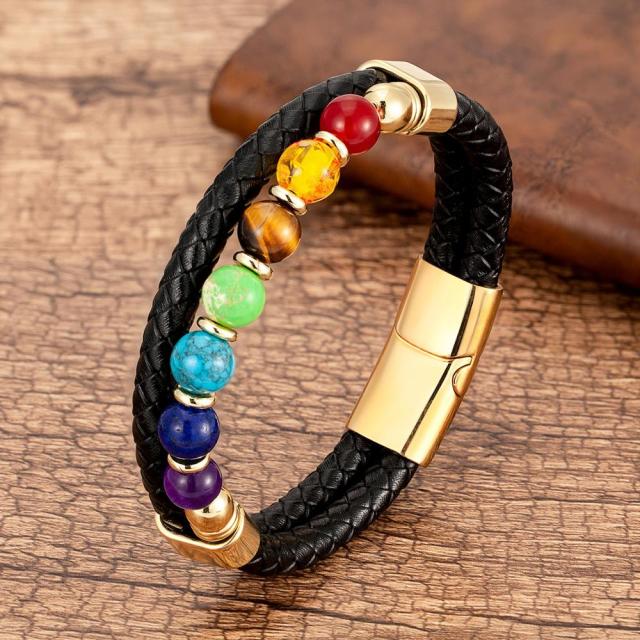 Natural Round Chakra Bead Stone Men's Bracelet
