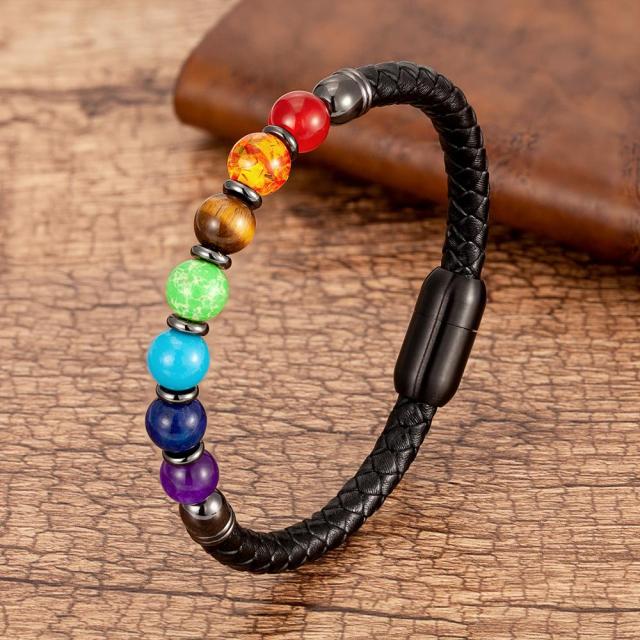 Natural Round Chakra Bead Stone Men's Bracelet