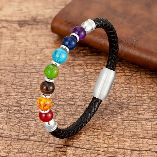 Natural Round Chakra Bead Stone Men's Bracelet