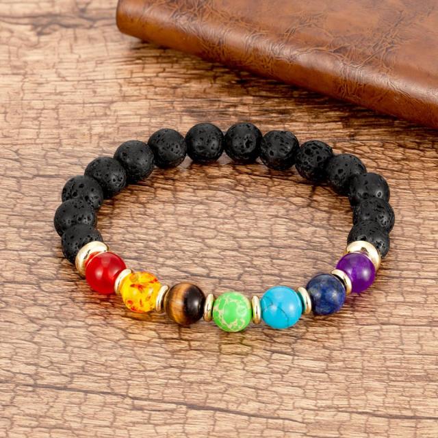 Natural Round Chakra Bead Stone Men's Bracelet