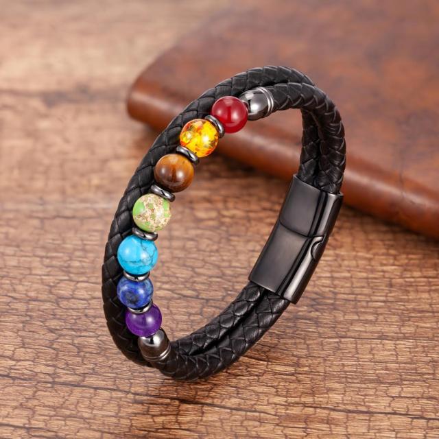 Natural Round Chakra Bead Stone Men's Bracelet