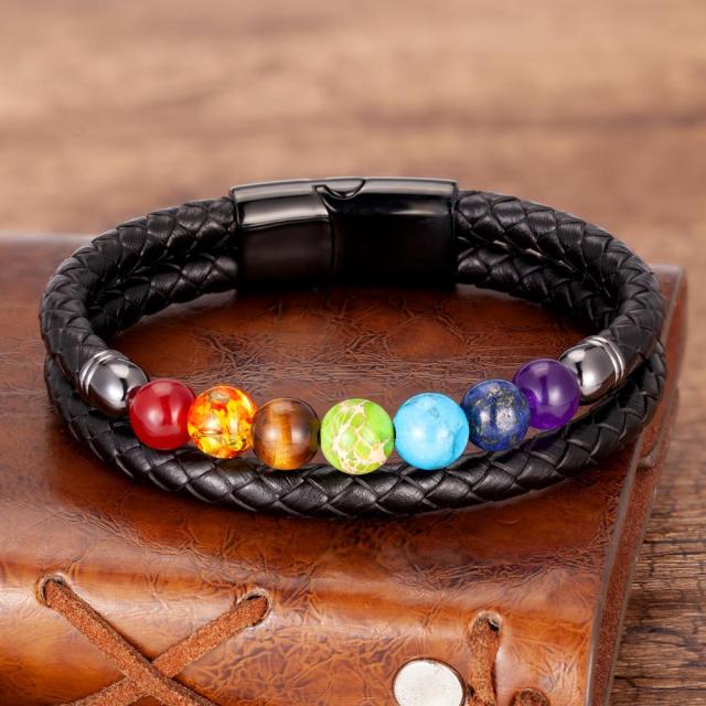 Natural Round Chakra Bead Stone Men's Bracelet