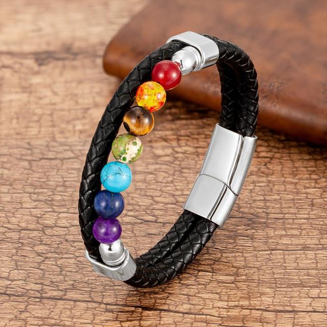 Natural Round Chakra Bead Stone Men's Bracelet