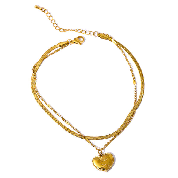 Tobillera de oro con corazón en capas de moda para mujer