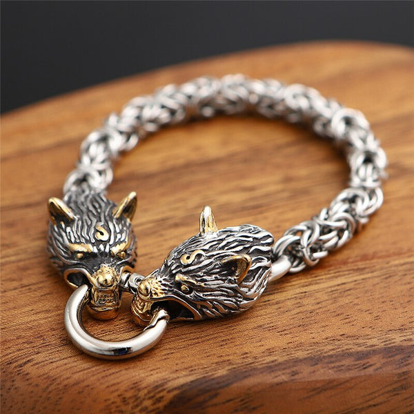 Pulsera con dije de lobo vikingo punk nórdico que nunca se decolora