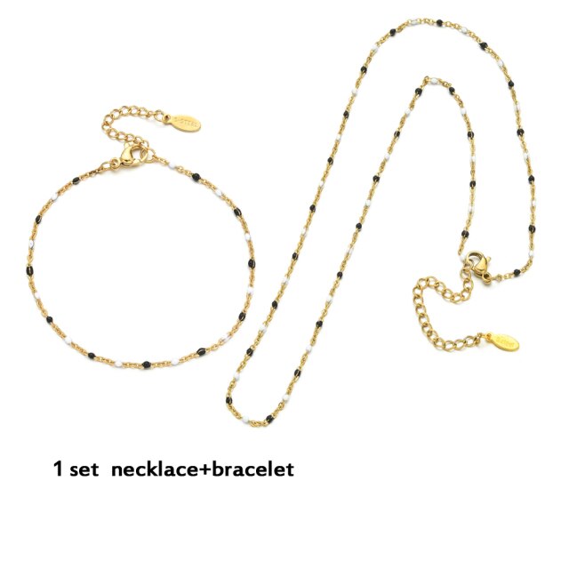 Golden Color Link Chain Beads Ladies Jewelry Set
