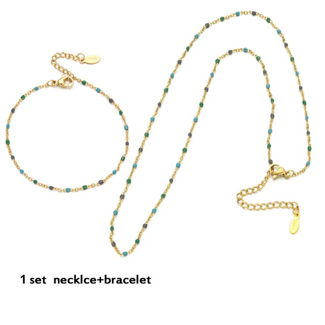 Golden Color Link Chain Beads Ladies Jewelry Set