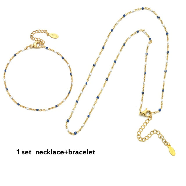 Golden Color Link Chain Beads Ladies Jewelry Set