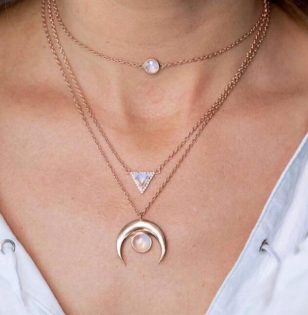 Bohemian Sun Zircon Moon Fish Tail Mixed Pendant Necklace
