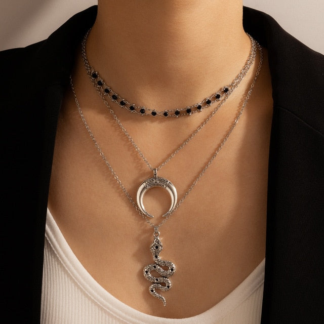 Bohemian Sun Zircon Moon Fish Tail Mixed Pendant Necklace
