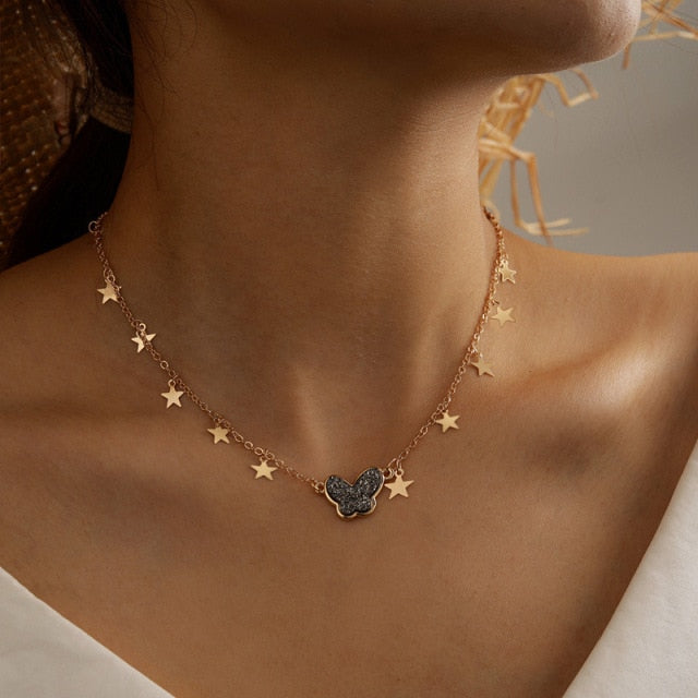 Bohemian Sun Zircon Moon Fish Tail Mixed Pendant Necklace