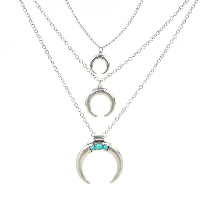 Bohemian Sun Zircon Moon Fish Tail Mixed Pendant Necklace