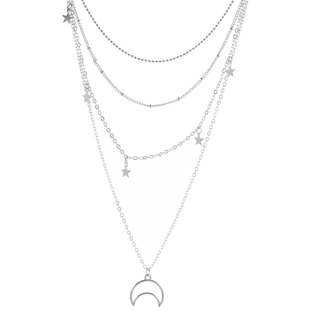 Bohemian Sun Zircon Moon Fish Tail Mixed Pendant Necklace