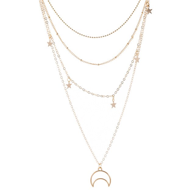 Bohemian Sun Zircon Moon Fish Tail Mixed Pendant Necklace