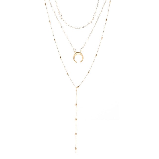 Bohemian Sun Zircon Moon Fish Tail Mixed Pendant Necklace