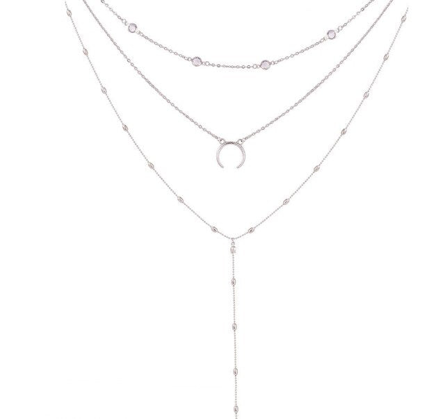 Bohemian Sun Zircon Moon Fish Tail Mixed Pendant Necklace