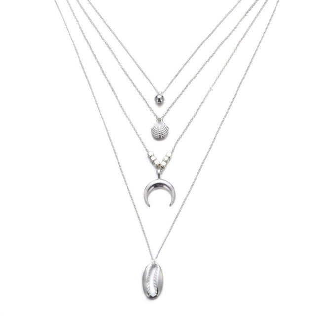 Bohemian Sun Zircon Moon Fish Tail Mixed Pendant Necklace