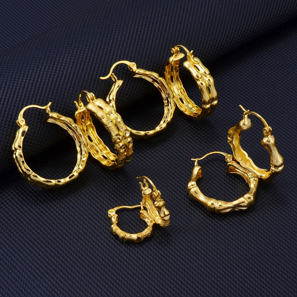 Gold Color  Bamboo Stud Earrings