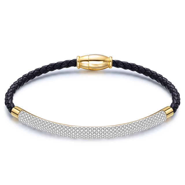 fashion jewelry  leather rope stainless steel rope bracelet