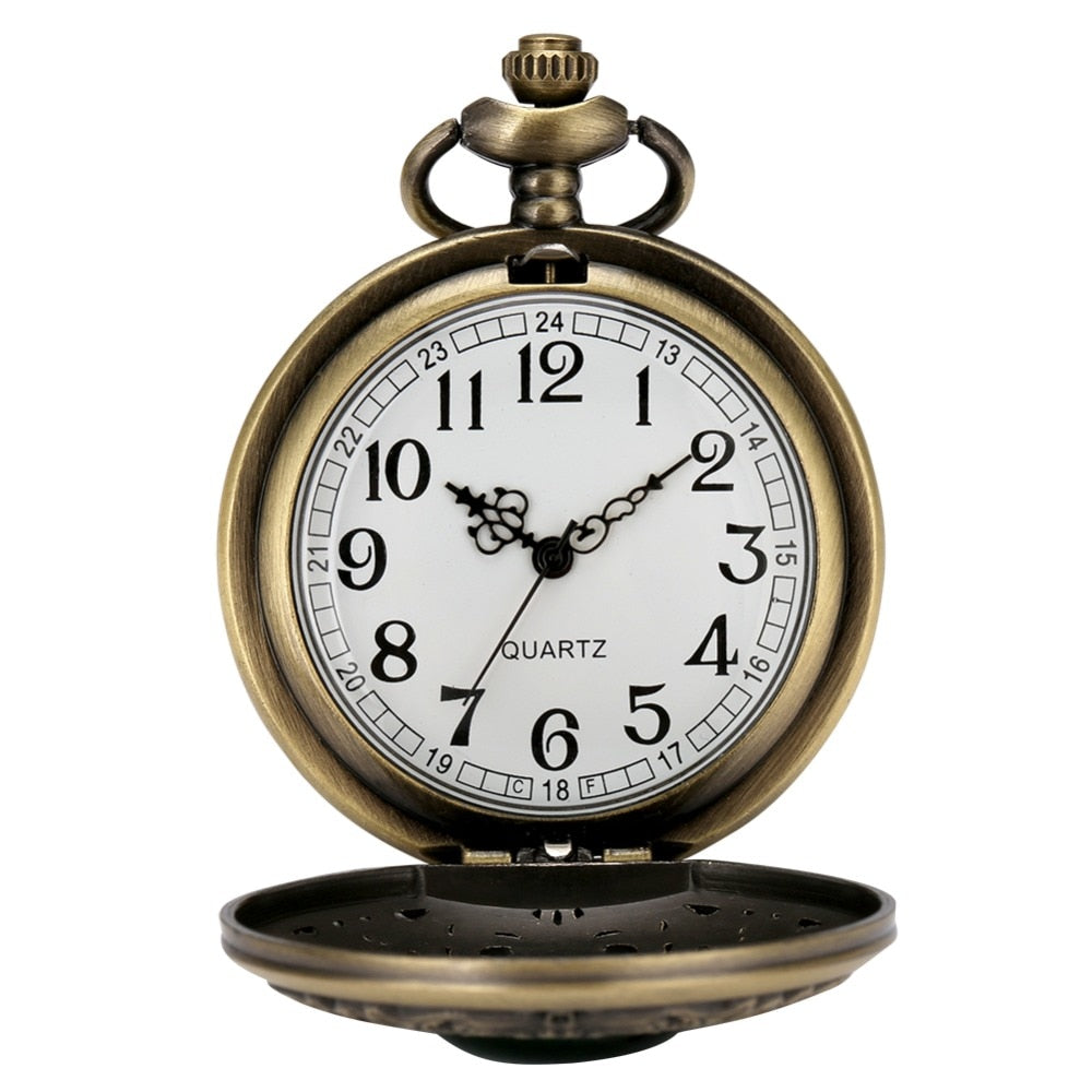 Exquisite  Stone Bronze Case Quartz Pocket Watch