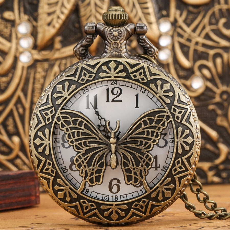Antique 3D Butterfly Hollow Case Design Quartz Pocket Watch