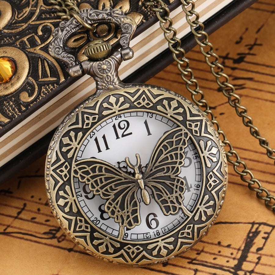 Antique 3D Butterfly Hollow Case Design Quartz Pocket Watch