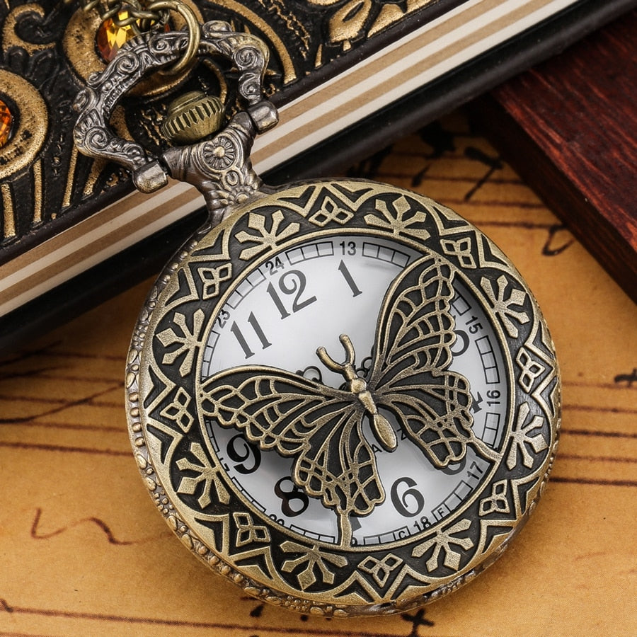 Antique 3D Butterfly Hollow Case Design Quartz Pocket Watch