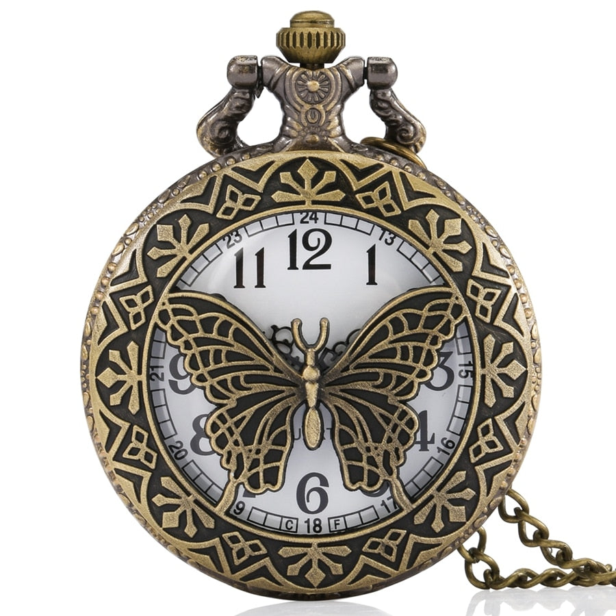 Antique 3D Butterfly Hollow Case Design Quartz Pocket Watch